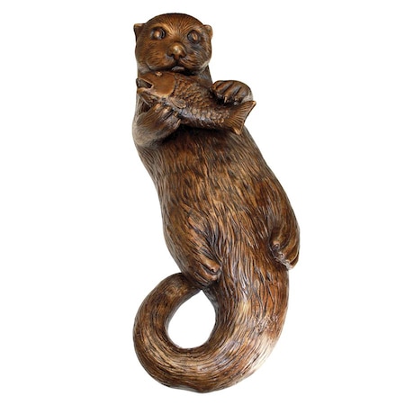 Lazy Otter With Fish Cast Bronze Garden Statue